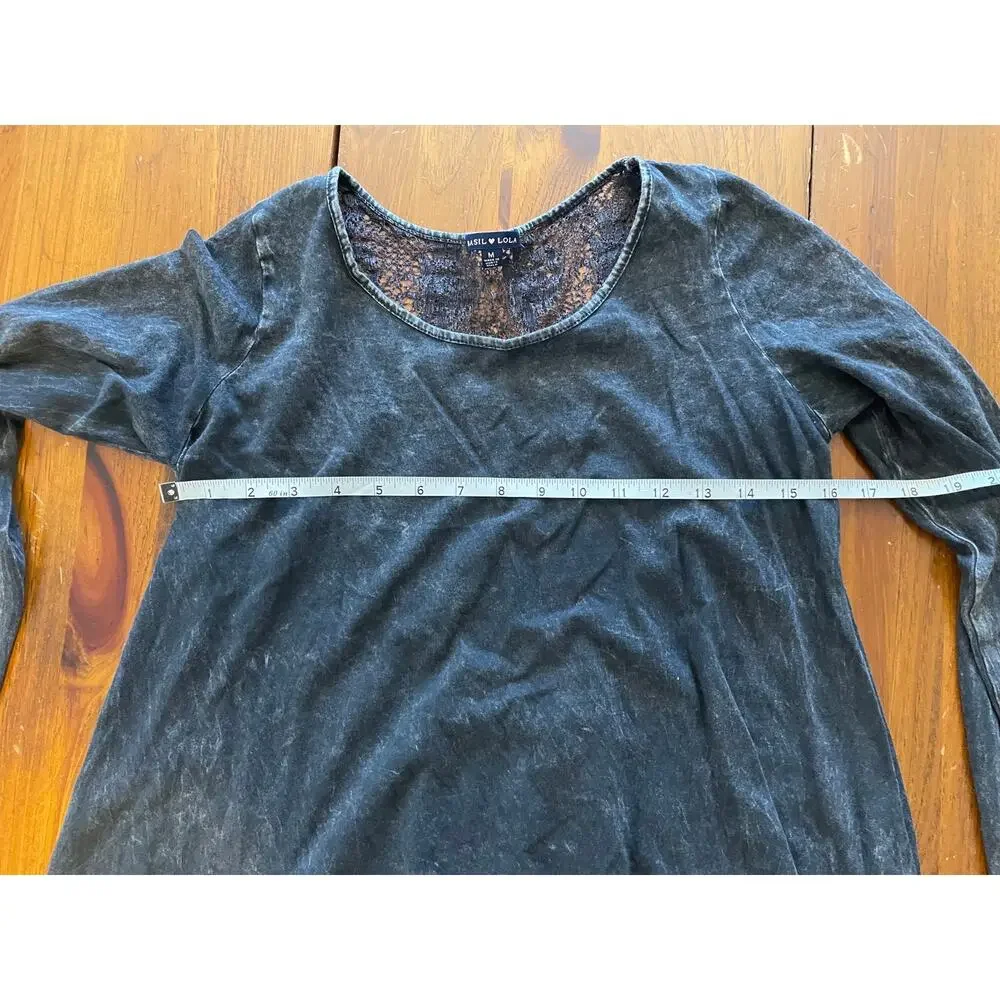 Basil Heart Lola Womens Medium Blouse 100% Cotton Gray Lace Design Long Sleeve - Picture 6 of 9